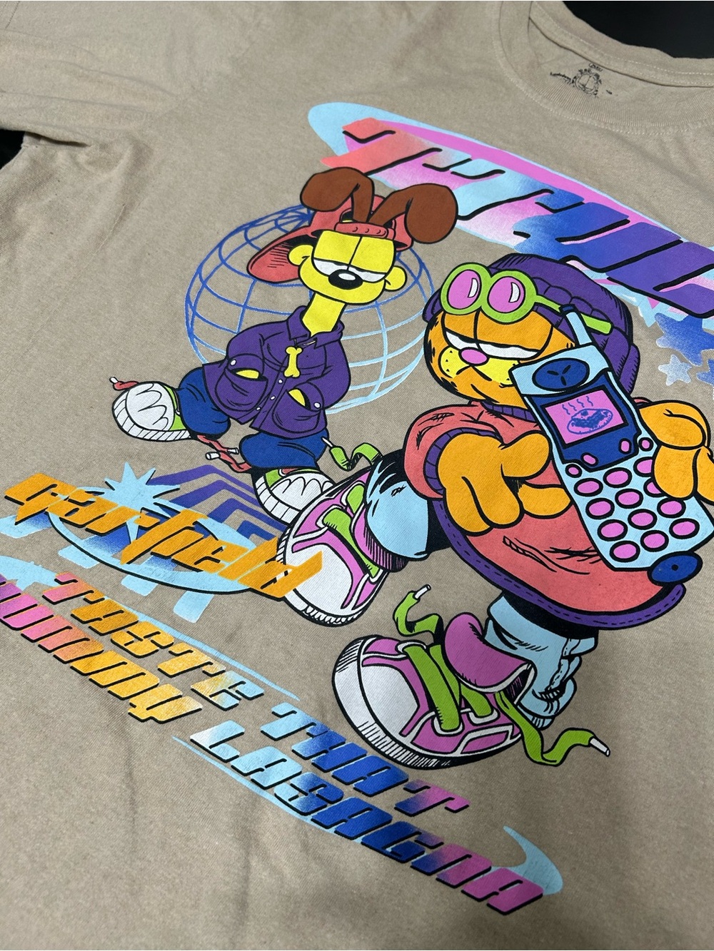 Graphic Tee with Colorful Cartoon Print - Tan - Picture 2 of 4